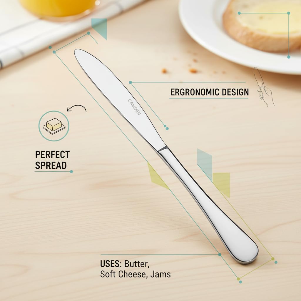 CAMDEN Premium Stainless Steel Butter Knives Set of 2 (21cm, 3.5mm Thick) | Elegant Silver Finish, Rust Resistant, Ideal for Spreading Butter & Jam 4