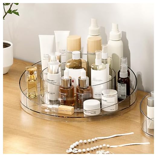 Organizador Giratório de Cosméticos 360°, Acrílico Transparente, 4 Divisórias, Base Rotatória, para Maquiagem e Produtos de Beleza