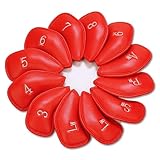 Golfschlägerhauben-Set, 12-teilig, dickes Kunstleder, Golfschlägerhauben-Set, passend für alle Marken Titleist, Callaway, Ping (rot)