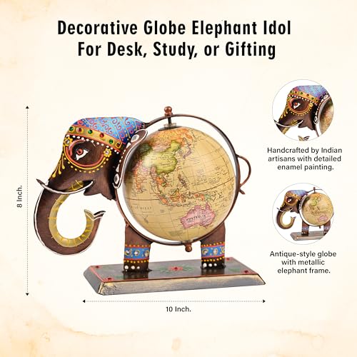 Image of ZAICUS Elephant Globe Showpiece for Home & Office Decor | Vintage World Map Decorative Globe | Tabletop Showpiece for Living Room, Study & Gifting