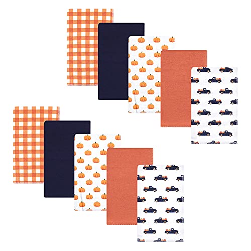 Image of Hudson Baby Unisex Baby Cotton Flannel Burp Cloths, Pumpkin Truck, One Size