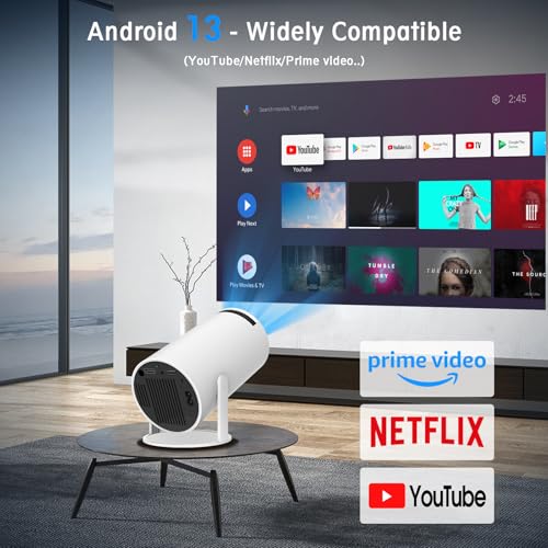 Portable 4K Mini Projector with WIFI6 and Bluetooth for Android, 180° Rotatable Screen Video Projector