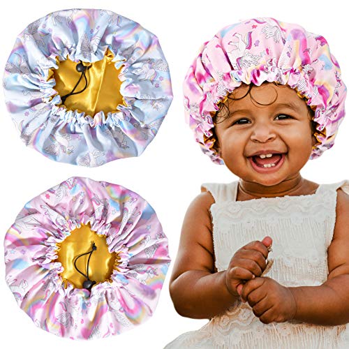 Image of Aileam Kids Unicorn Bonnet Adjustable Satin Bonnet Sleeping Cap Soft Silk Night Hats for Natural Hair Teens Toddler Child