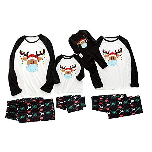 ShilinfUS Matching Family Pajamas Sets Merry Christmas Letter Printed Reindeer with_Face_Macks,Long Sleeve Red Plaid Pants Xmas Loungewear