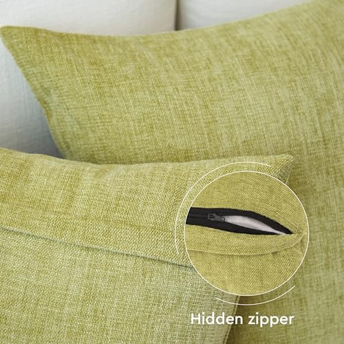 Image of Encasa XO Thick Chenille Throw Pillow Covers Set of 1 | Olive - (16 inchx16 inch) (40x40 cm) | Decorative Accent Square Throw Pillow Cases for Couch, Home Decor, Sofa