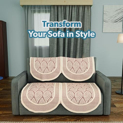 Image of Kuber Industries (Set of 4) Stylish & Durable Net Cotton Sofa Covers 2 Seater | Aesthetic Sofa Protector /Mat & Slipcover for Hall, Living Room & Office | Coconut Bright - Maroon
