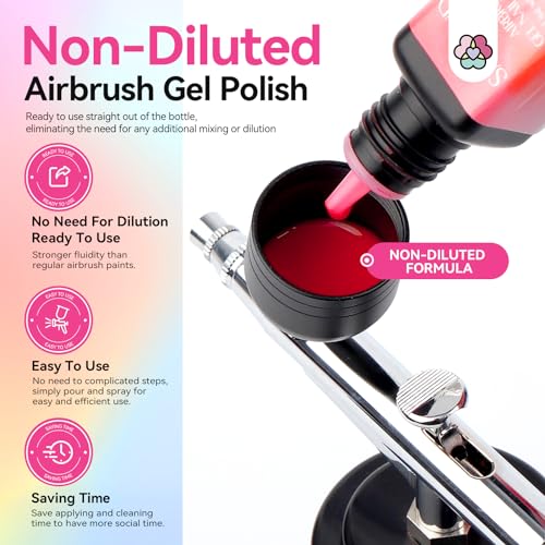 Image of SAVILAND Airbrush Gel Nail Polish Hema-Free: Dilution-Free Colorful Airbrush Nail,12 Colors 15ml Non-Acetone for Nails French Manicure DIY Salon & Party & Bar Social Nail Art