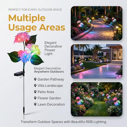Image of hardoll Solar Decorative Light Hydrangea Flower Shaped RGB Color LED lamp for Waterproof Outdoor Home Garden Yard(Pink Color-Pack of 4)