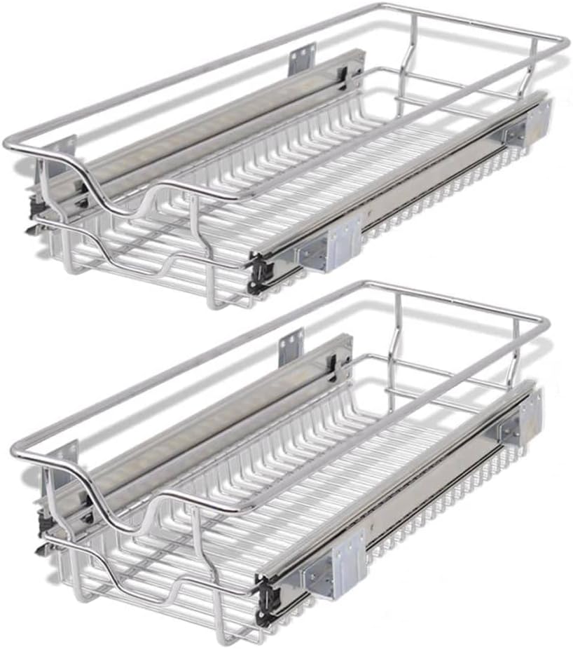 vidaXL 2x PullOut Wire Baskets Silver 300mm Kitchen Base Larder