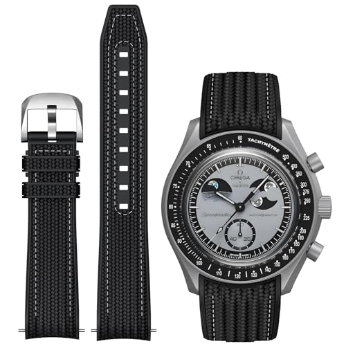 Image of Strap for Moonswatch Watch,Lengthening No Gap Silicone Establishment Pattern Strap for Omega X Swatch Speedmaster Moonswatch Watch,Quickly Release Curved Strap for Swatch Omega Men Women