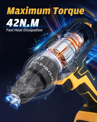 KALAHOL Cordless Drill Set 21V, 99PCS Electric Screwdriver Set with 2 Batteries 2000mAh, 25+3 Torque Cordless Hammer Drill, 42N.m Max, 2 Speed, LED Work Light for Home and Garden DIY Project - Image 5