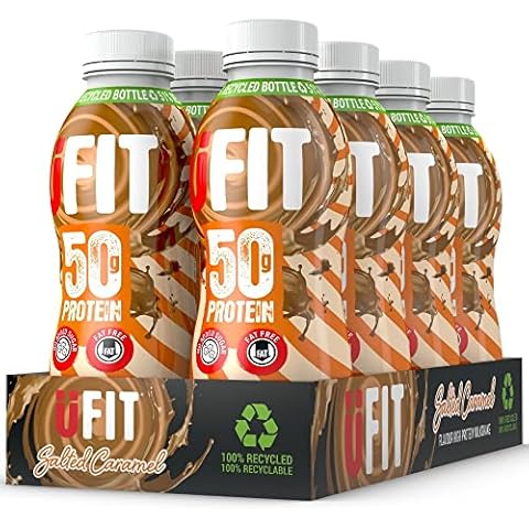UFIT High 50g Protein Shake, No Added Sugar, Low in Fat, Salted Caramel Flavour Ready to Drink, Pack of 8 x 500 ml (Packaging May Vary)… Cover