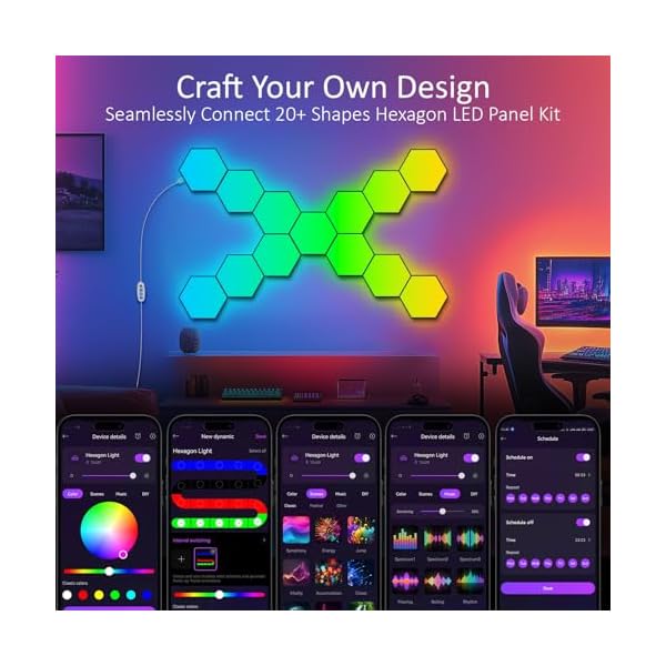 Kangtaixin Hexagon LED Wall Lights, 8-Pack RGB Gaming Panels – Hexagonal Smart Lighting with Music Sync – Perfect for Room Decor, Bar, Bedroom, and Gaming Setup [Energy Class F] - Image 7