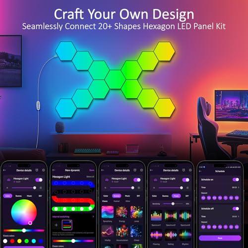 Image of Big Hexagon LED Light - 8 Pack Smart RGB Hexagon LED Panels Wall Lights with APP & Remote Control Cool Music Sync Gaming Lights for Living Room, Bedroom, Gaming Room, Kids, Adults