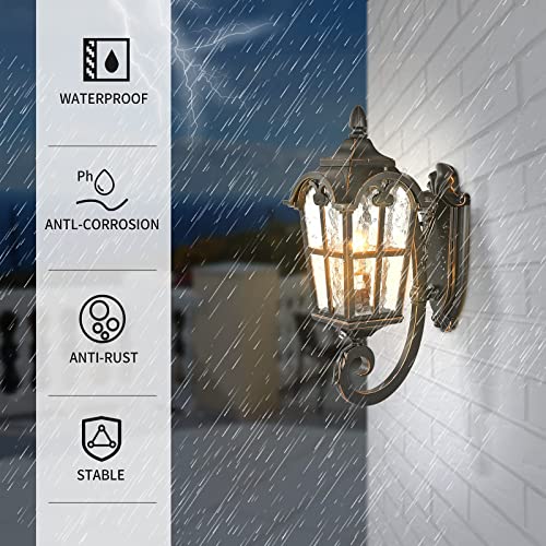 Black Roman Outdoor Light Fixture, 17.7"H Dusk To Dawn Outdoor Lighting Wall Light, Waterproof Outside Porch Light Wall Sconce, Exterior Wall Lantern Lamp With Water Glass For Garage Porch Doorway #TOP5