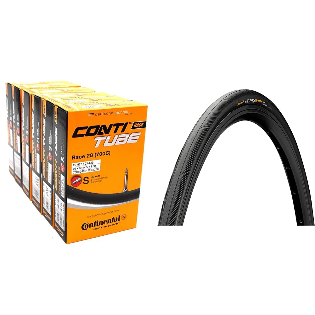 Continental Unisex-Adult 181781 Fahrradschläuche, Schwarz, 28 (6er Pack) & Ultra Sport III Faltreifen, Schwarz (28'700x25)