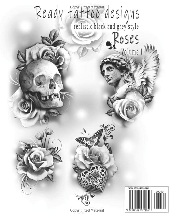 Vista 2 de Ready tattoo designs Roses Realistic black and grey tattoo designs (Tattoo ready designs)
