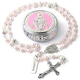 HanlinCC 6mm Glass Pearl Beads with 8mm Our Father Beads with Caps Rosary Pack in Miraculous Metal...