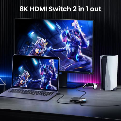 Image of HDMI 2.1 Switch 2 in 1 Out, 4K@120Hz 8K@60Hz Bi-Directional w /HDMI Cable