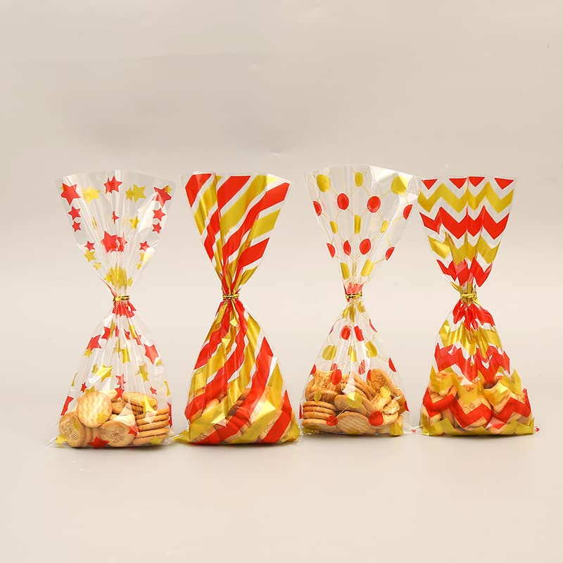 STARANDBEE 100 Pack Red Cellophane Bags Plastic Candy Bags Gift Bags Goodie Bags with Twist Ties for Valentine, Birthday, Gift Cookie Snack Packing