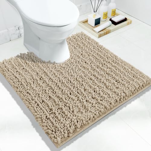 Yimobra Toilet Rug U Shaped Washable 24x24 Inch - Ultra Soft Absorbent Bath Rugs for Toilet, Quick Dry & Machine Washable, Non Slip Contour Bathroom Mat, Pale Khaki by Yimobra - Used condition - US$13.15