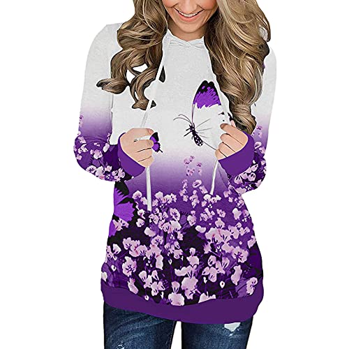 XUJY Damen Blumen Sweatshirt Langarm Shirt Rundhals Pullover Herbst Winter Bluse Tops Oberteile Pulli Damenmode Lose Modedruck Hoodie Cover