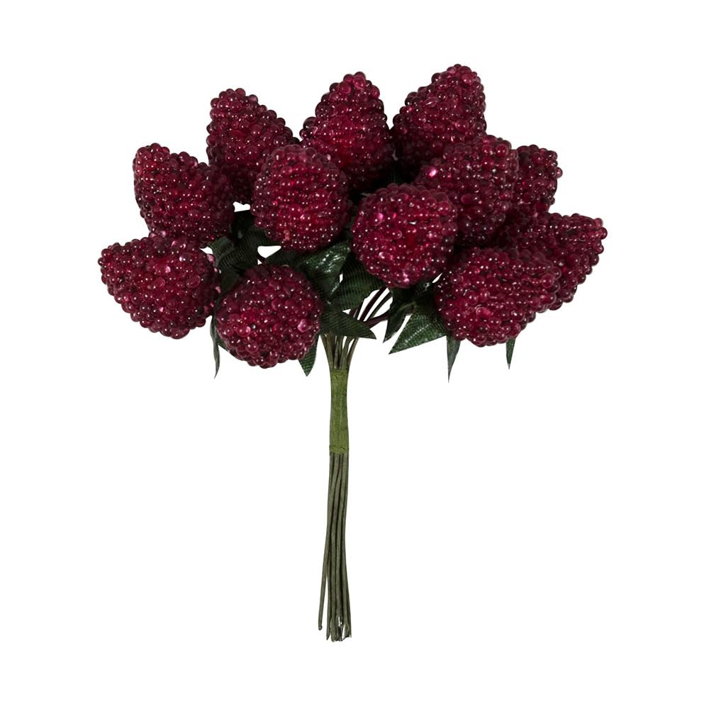 Floristrywarehouse Red Pack Of 60 Artificial Raspberry Fruit And Leaf Picks On Wires