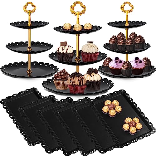 Potchen 9 Pcs Black Cake Stand Set Dessert Table Includes