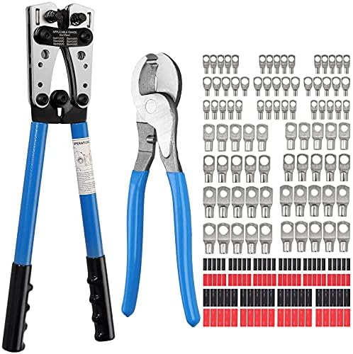 Proster 200 PCS Heavy Duty Crimping Tool 2:1 Heat Shrink Tubing AWG Battery Cable Lug Copper Tube Terminals Tubing Assortment Kit with Cable Cutter