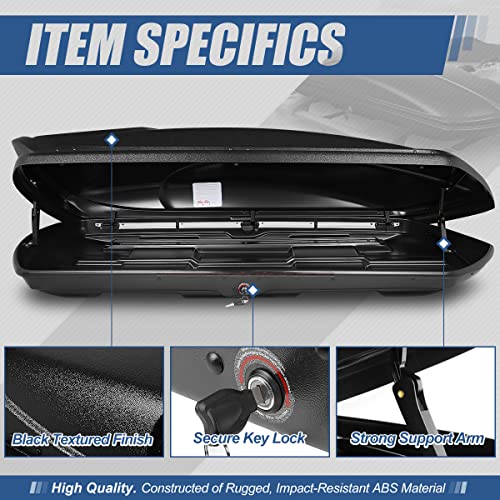 Image of Auto Dynasty Hard Shell Roof Top Mount Car Storage Travel Luggage Box Cargo Carrier with Security Keys, 80 (L) x 30 (W) x 13 (H) Inches, Capacity 110 Pounds, 15 Cubic Feet, Textured Black