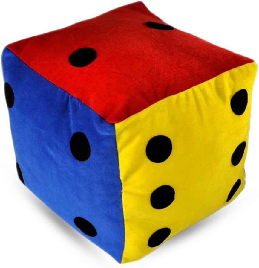 Atpata Funky Jumbo 8 inch Plush Toy Dice Cube - Soft Velvet Fur, Lightweight & Washable - Unisex Family Entertainer for All Ages - Color & Number Recognition Fun!