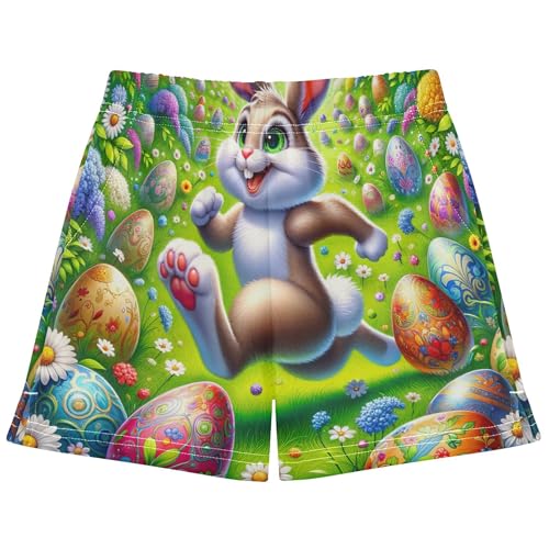 Girls Shorts Easter Bunny Joyful Meadow Floral Print Kids Athletic Cute Pajama Activewear Summer Clothes, X-Small
