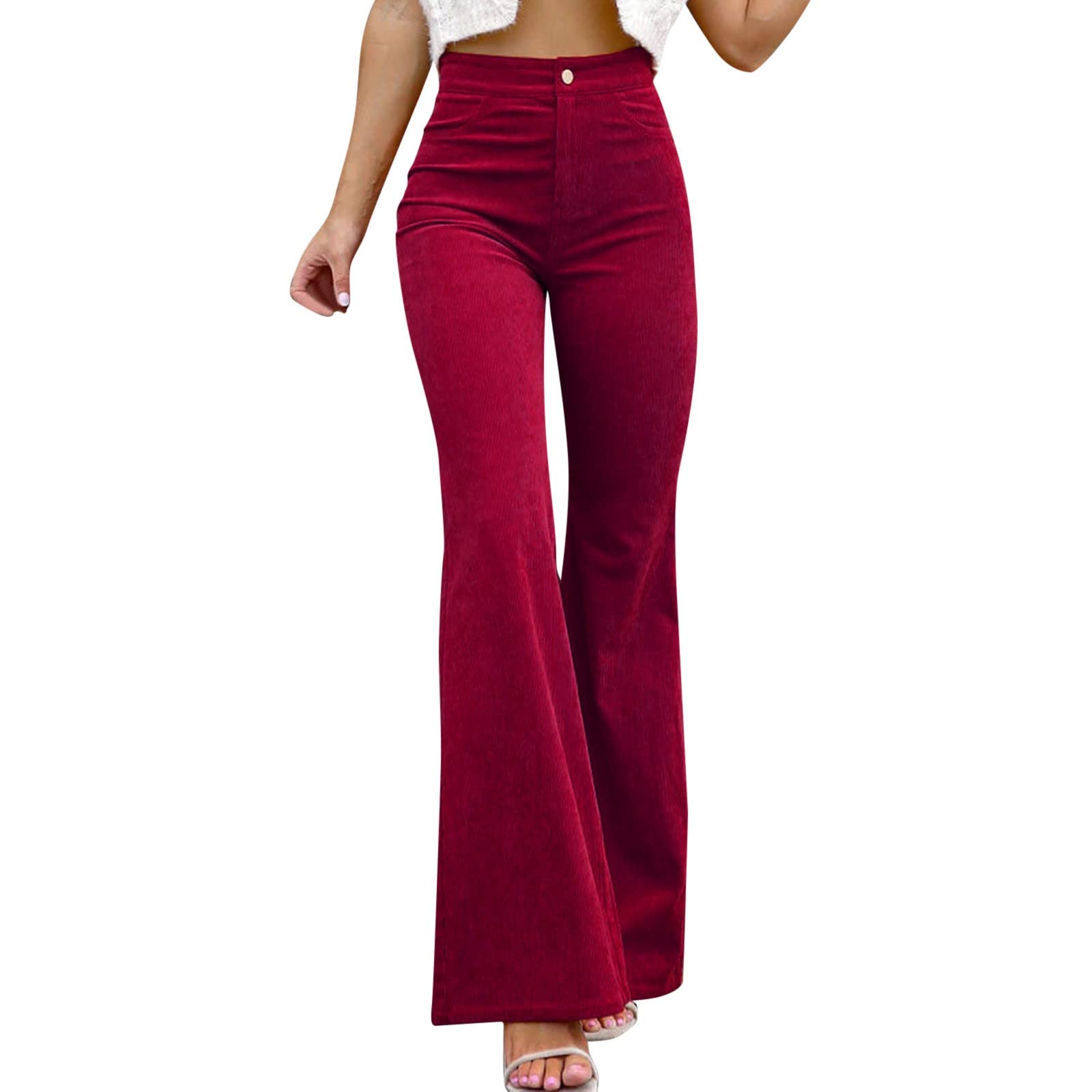 Autumn and Winter Womens Clothing Solid Color Mid Waist Slim Micro Bell Petite on Dress Pants for Women
