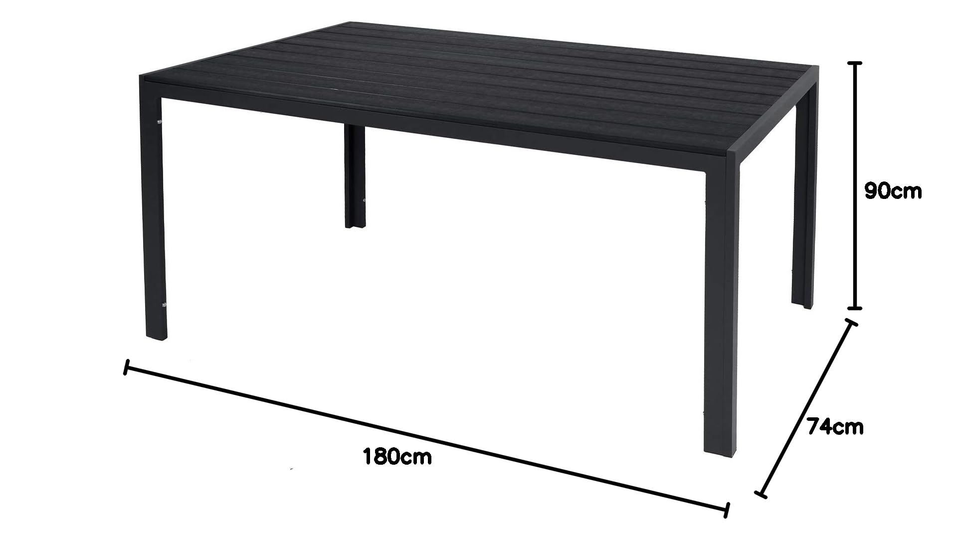 Mojawo XL Aluminium Gartentisch anthrazit/schwarz Esstisch Gartenmöbel Tisch Nonwood Holzimitat wetterfest 180x90x74cm
