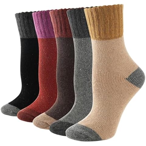 Double Couple 5 Pairs Women Socks Winter Warm Knit Wool Socks Vintage Casual Cozy Crew Socks Comfy Boot Socks Assorted Color Cover