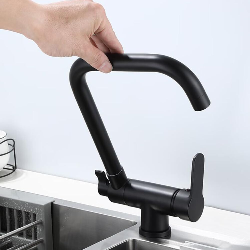 Grifo Cocina 3 Vías Ósmosis Abatible Giratorio 360° 2 Asas Latón Negro