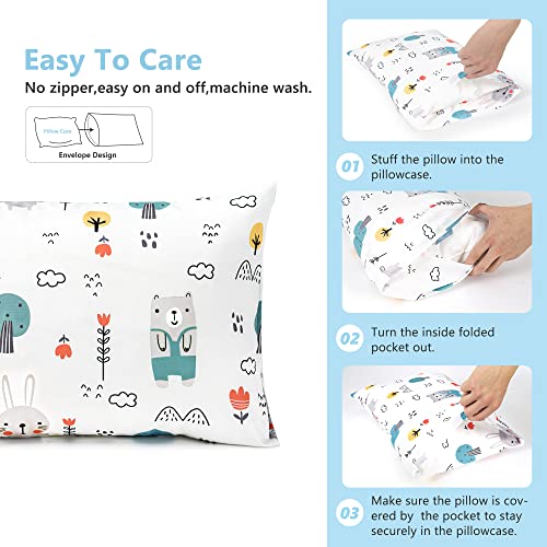 Image of TILLYOU Toddler Pillowcase 2 Pack with Envelope Closure,Silky Soft Microfiber 13 inch x 18 inch Kids Travel Pillow Cases,Bib Bear & Colorful Love