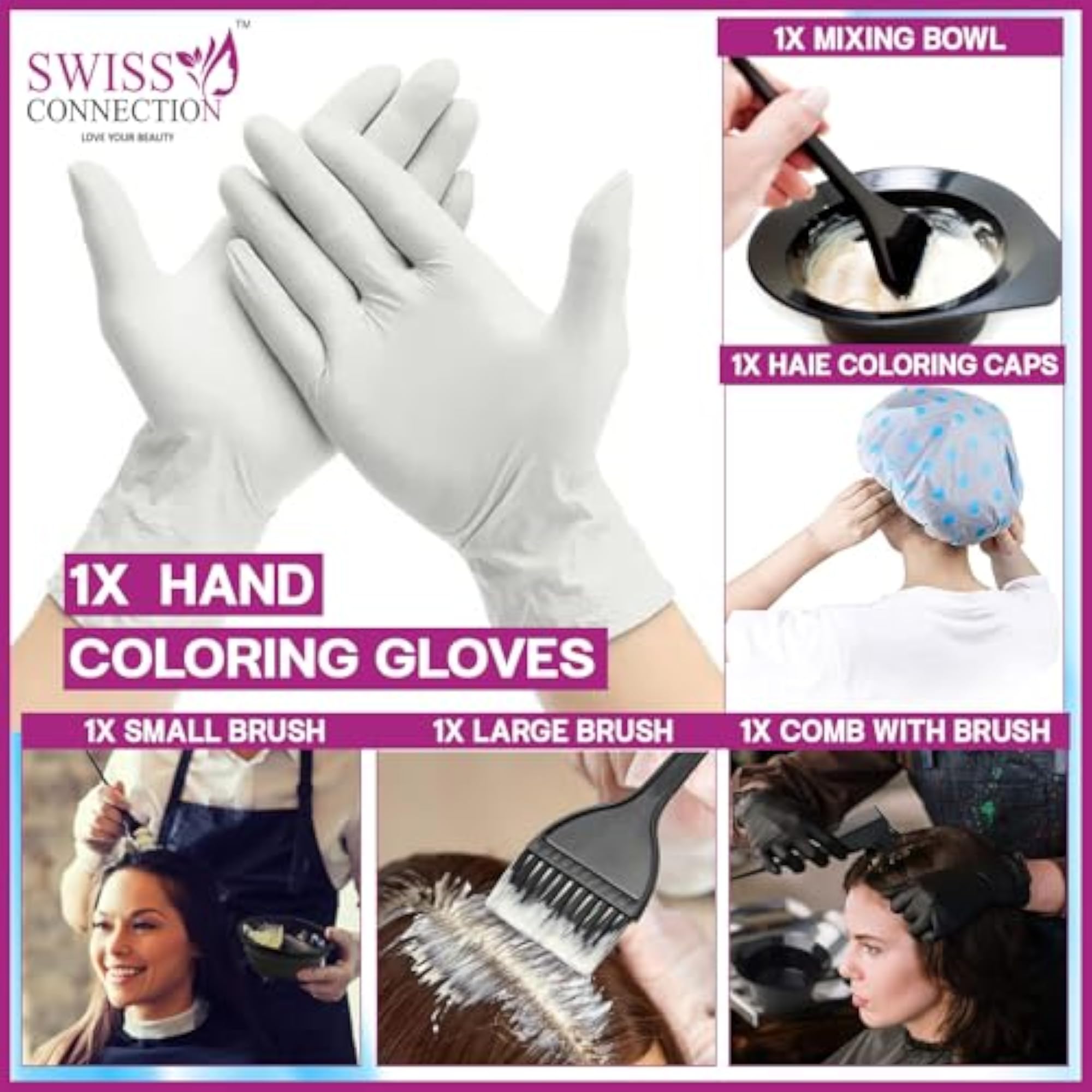 Hair Dye Coloring Kit with Bowl and Brushes