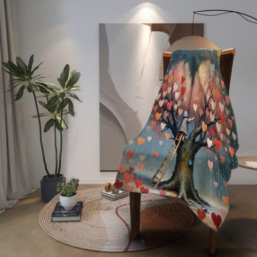 Podwójny koc flanelowy, gruby, 150 x 200 cm, kolorowe serce, miękki, przytulny, pluszowy koc na sofę, na łóżko, narzuta w podróż, kanapę, lekka narzuta termiczna, 150 x 200 cm, dla dorosłych i