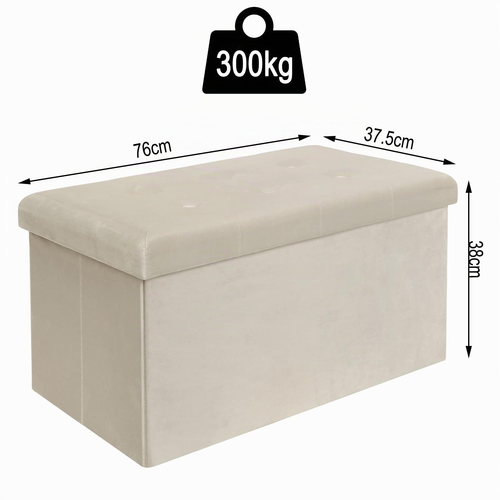 WOLTU Otomano y reposapié con Tapa, Taburete Puff de Terciopelo, Taburete Plegable de Almacenamiento 76x37,5x38 CM Crema