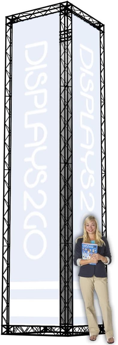 Displays2go 17' Tall Square Truss Display for Trade Shows, Modular Aluminum Frame, Floor‑Standing, Black Finish (CRWSQRN)