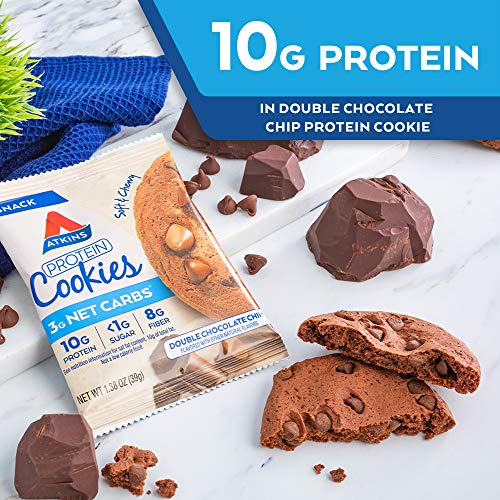 Atkins Double Chocolate Chip Protein Cookie, Protein Dessert, Rich In Fiber, 3G Net Carbs, 1G Sugar, Keto Friendly, 4 Count #TOP3