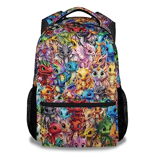 Dragon Backpack, 17 Inch Cute Kids Backpack for Primary School, Colorful Large Capacity Bookbag for Girls, Boys