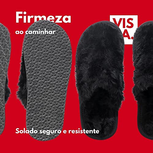 Pantufa Feminina Rosa Neon Pelúcia Chinelo Conforto Premium (Rosa Neon, br_footwear_size_system, adu