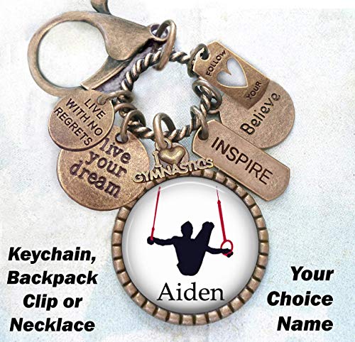 Custom Name Gymnastics Keychain, Backpack Clip or Necklace, Live Your Dream, Live With No Regrets, Follow Your Heart, Gymnast Gift, Boys, Teens, Men2