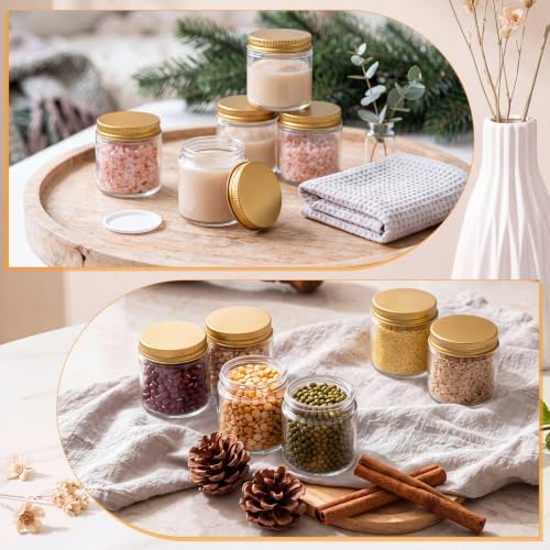 Norme 24 Pcs Glass Jars with Lids, Empty Glass Containers with Lids & Inner Liners, Reusable for Storing Creams Lotions Cosmetic Powder Ointments Making (4 oz,Clear,Gold) — view 6