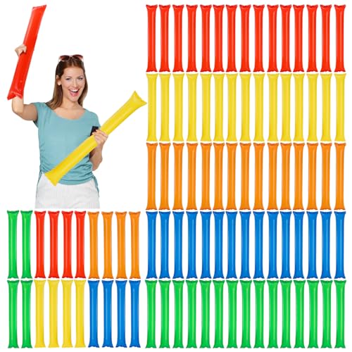 AVLA 100 Pcs Thicken Thunder Sticks, Cheering Team Spirit Boom Stick, Long Balloon Inflating Noise Maker, Inflatable Bam Bam Cheerleading Stick Clapper for Sporting Event Basketball Football Party