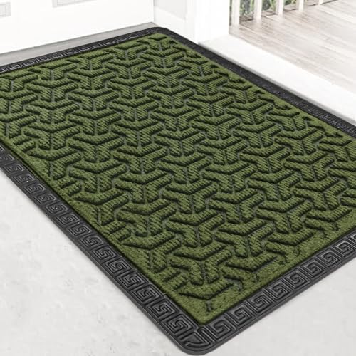 Image of Yellow Weaves 1 Pc Door Mat for Home Entrance, Outdoor Rubber Mat - Non-Slip, Anti Skid Foot Mat, Dirt Trapper, Heavy-Duty, Weather-Resistant, Waterproof Doormat (40x60cms, Geometric, Olive Green)