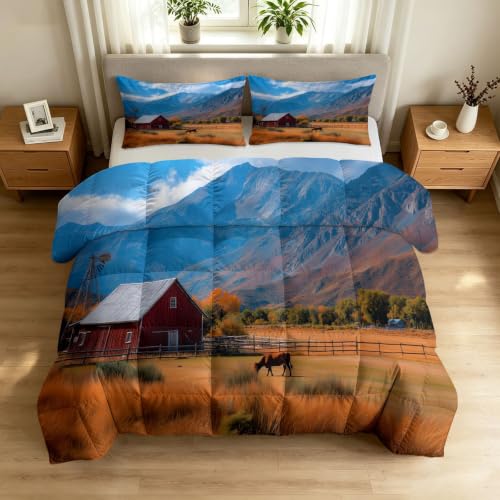 Juego de edredón suave de verano con paisaje de montaña para cama King 3