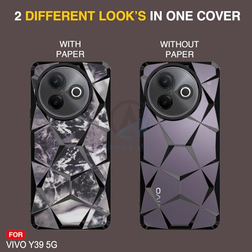 Image of AESTMO Back Case Cover for Vivo Y39 5G Back Cover | Gold Electroplated | 3D Cube Marbles Shiny Design | Slim Protective Back Cover for Vivo Y39 5G (Black)